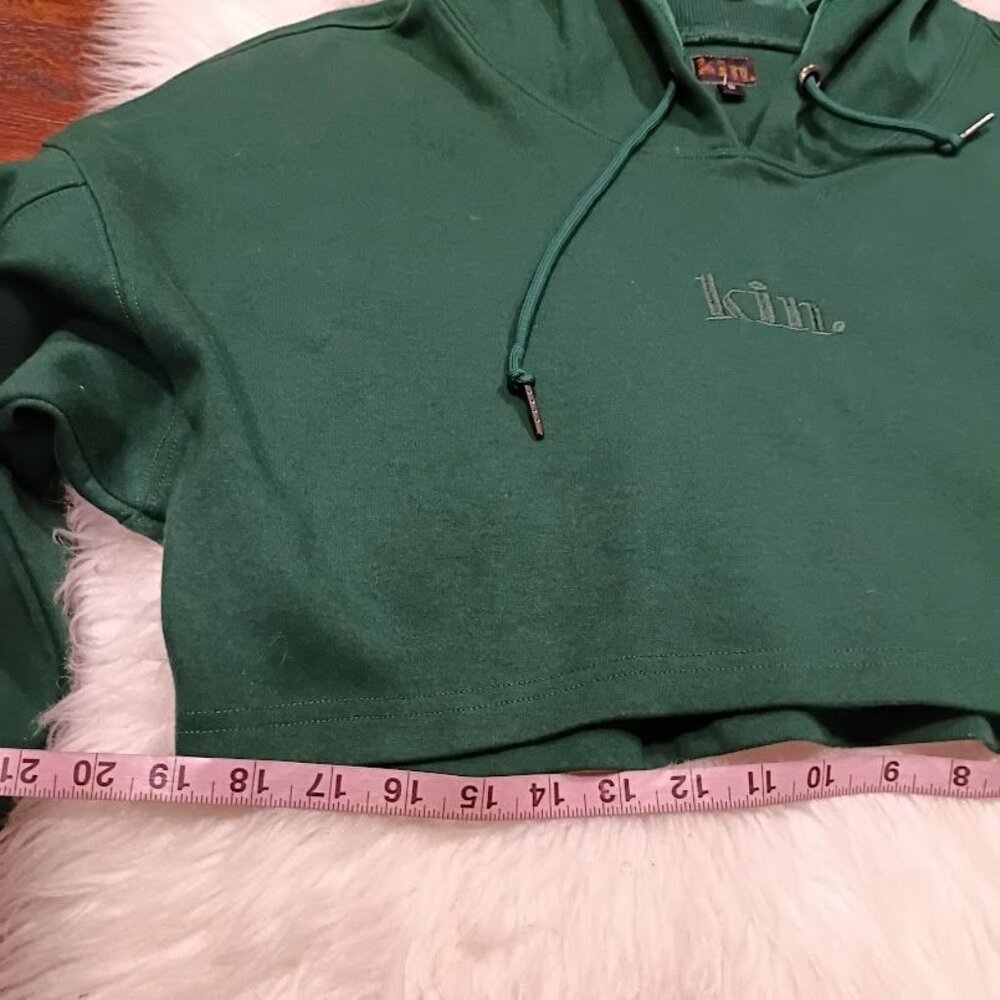 Kin Cropped Green Cotton S Hoodie With Satin-Lined Hood Drawstring - Picture 8 of 11